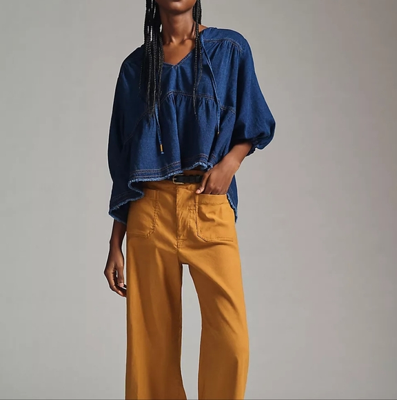 Anthropologie Pilcro Chambray Peasant Top - Picture 1 of 7